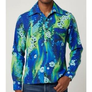 Vintage 60s 70s Vibrant Button Up Shirt, Men’s M, Multicolor